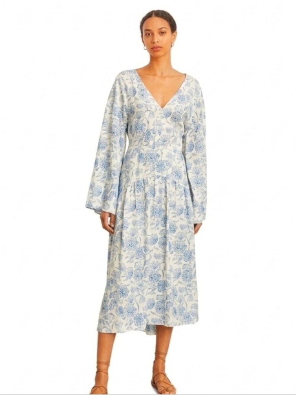 NWT Vince Dahlia Long Sleeve Double V Neck Cut Out Back Dress
